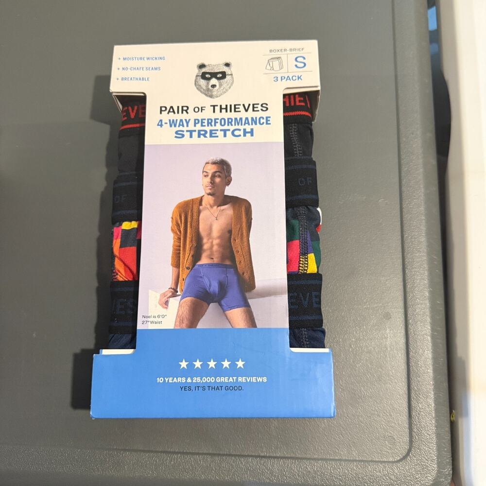 3 Pack Pair of Thieves Men's Stretch 4-Way Performance Boxer Brief Size Small